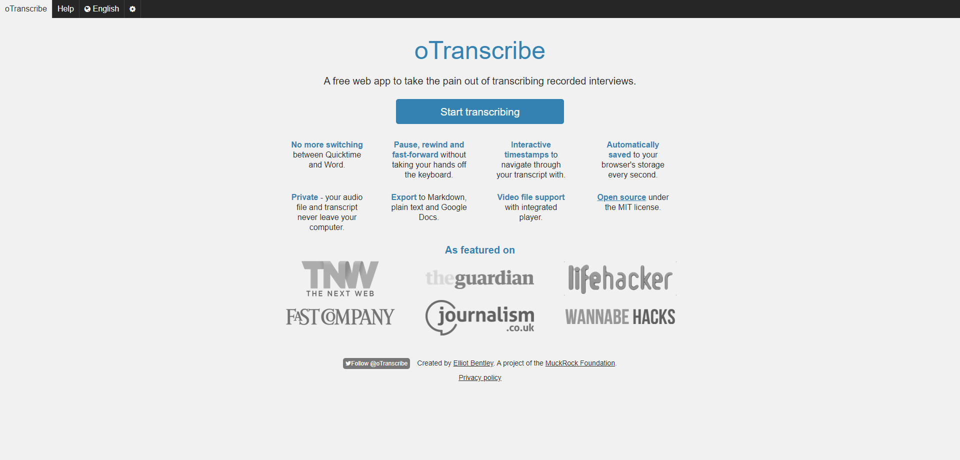 oTranscribe Free Transcription Web App